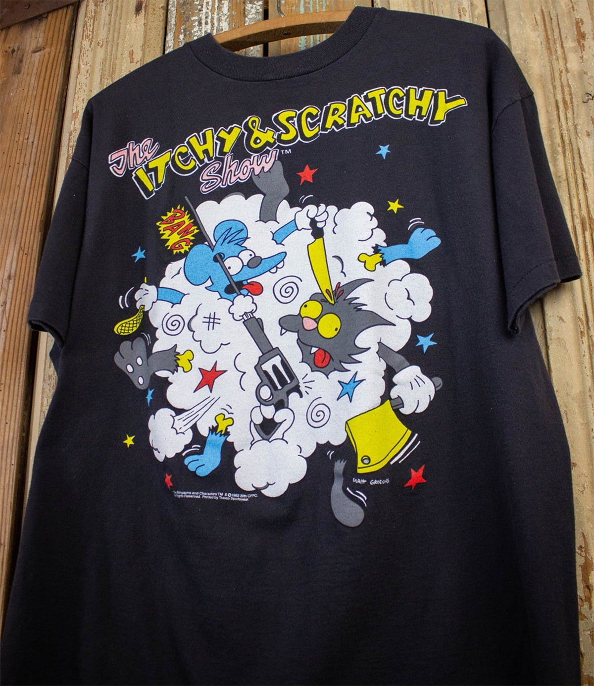 Vintage Itchy & Scratchy Show Graphic T Shirt 1992 Black S Vintage Itchy & Scratchy Show Graphic T Shirt 1992 Black S