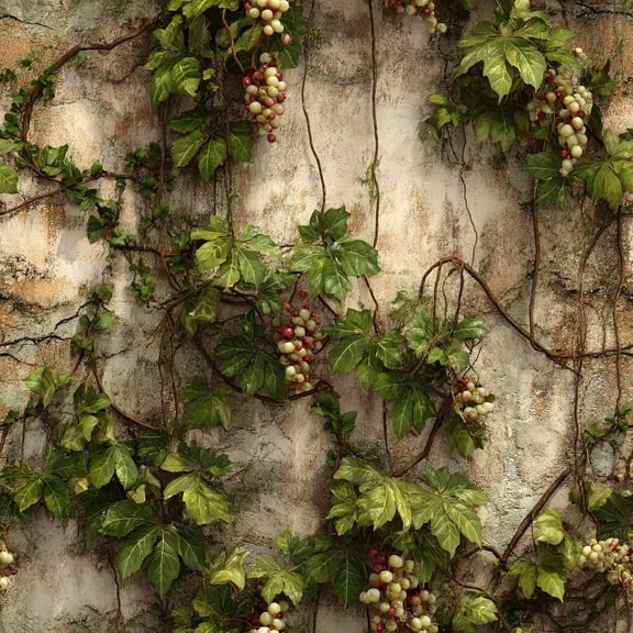 Vintage Ivy Vine Peel and Stick Wallpaper, (Green, Terracotta) Rustic Climbing Vine & Grape Pattern Wallpaper for Home Decor | 17.7" x 236", Self-Adhesive, Waterproof Vinyl