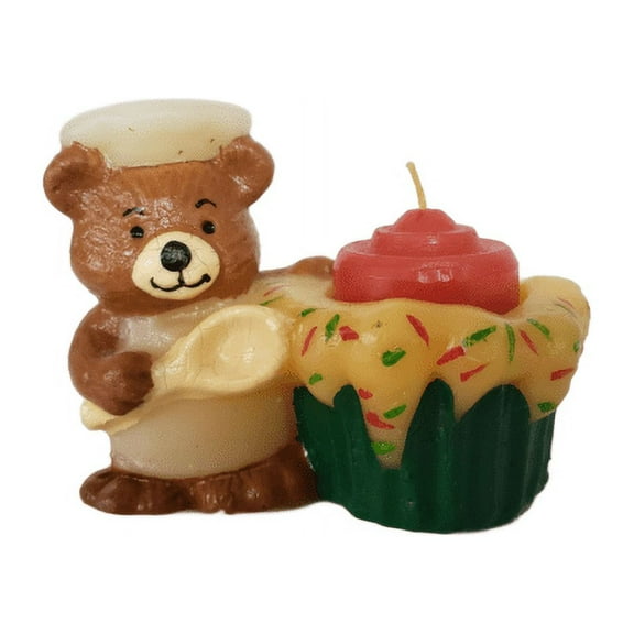 Vintage JASCO CHRISTMAS FRIEND Holiday Chef Bear and Cupcake Candle & Holder
