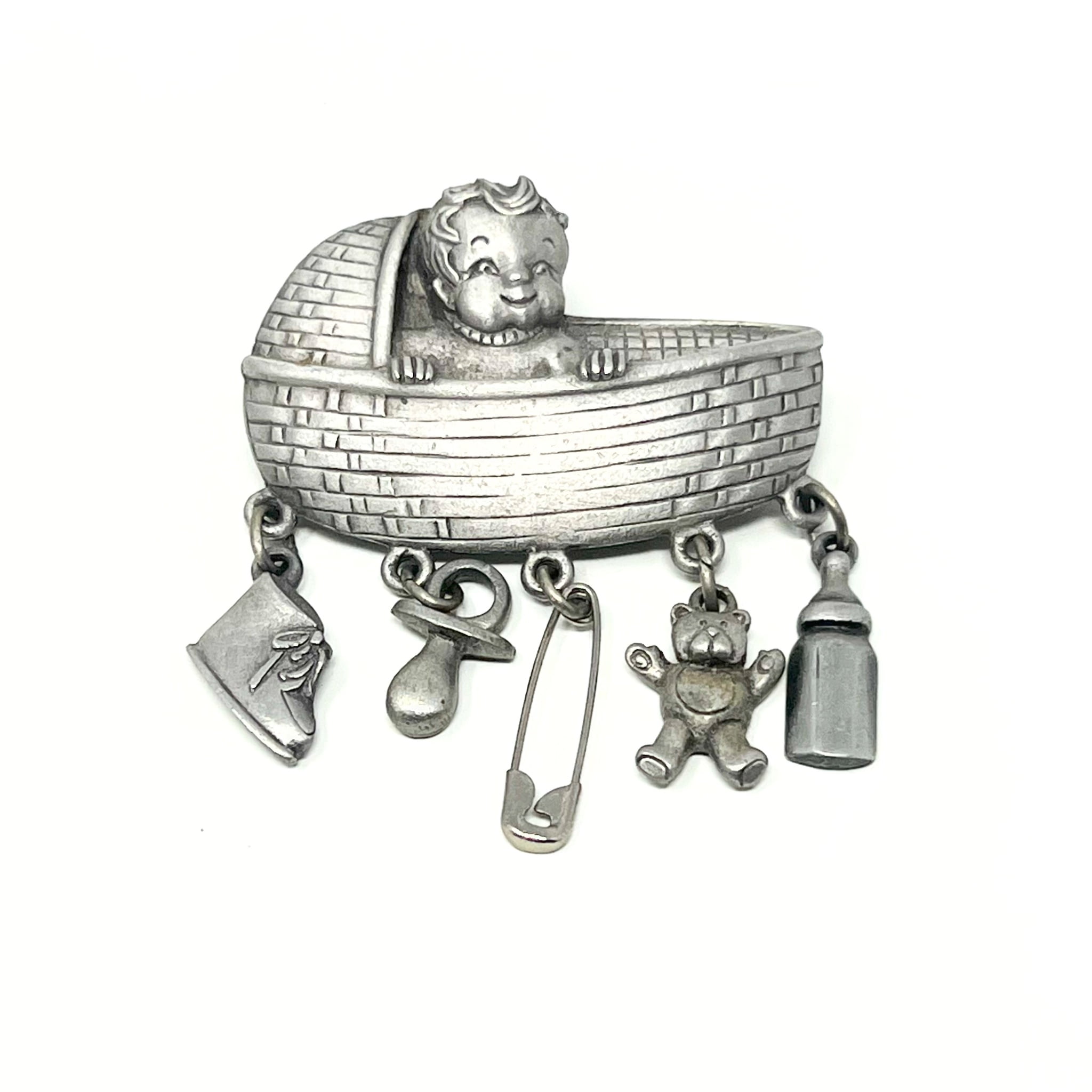 Vintage JJ Jonette Jewelry Infant Dangle Brooch Pin