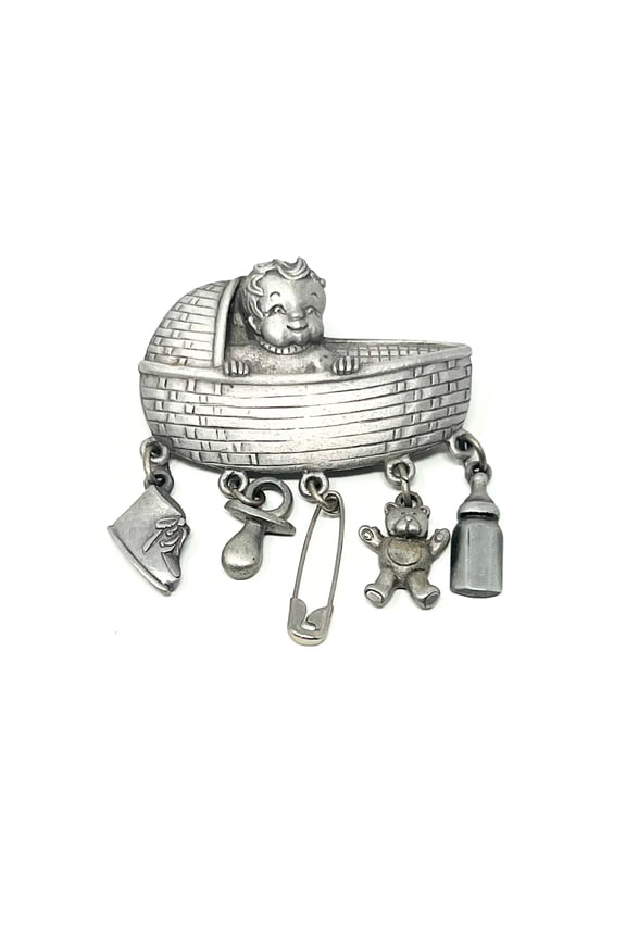 Vintage JJ Jonette Jewelry Infant Dangle Brooch Pin