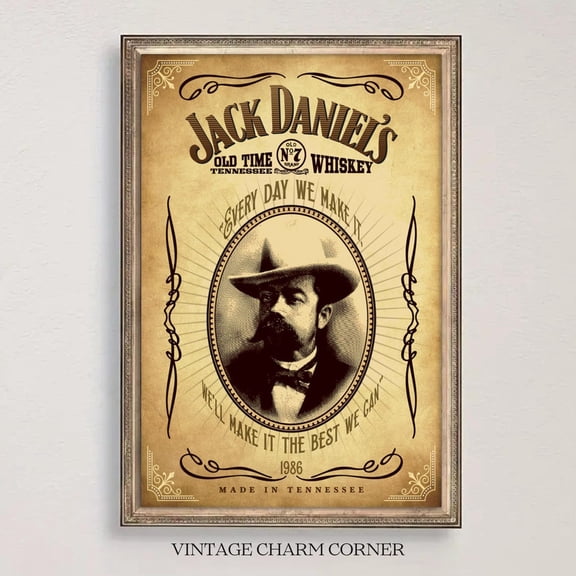 Vintage Jack Daniels Whiskey Wall Art Old No 7 Tennessee Distillery Sign Rustic Bar Decor Western Saloon #3679, Unframed Canvas Size 8x12