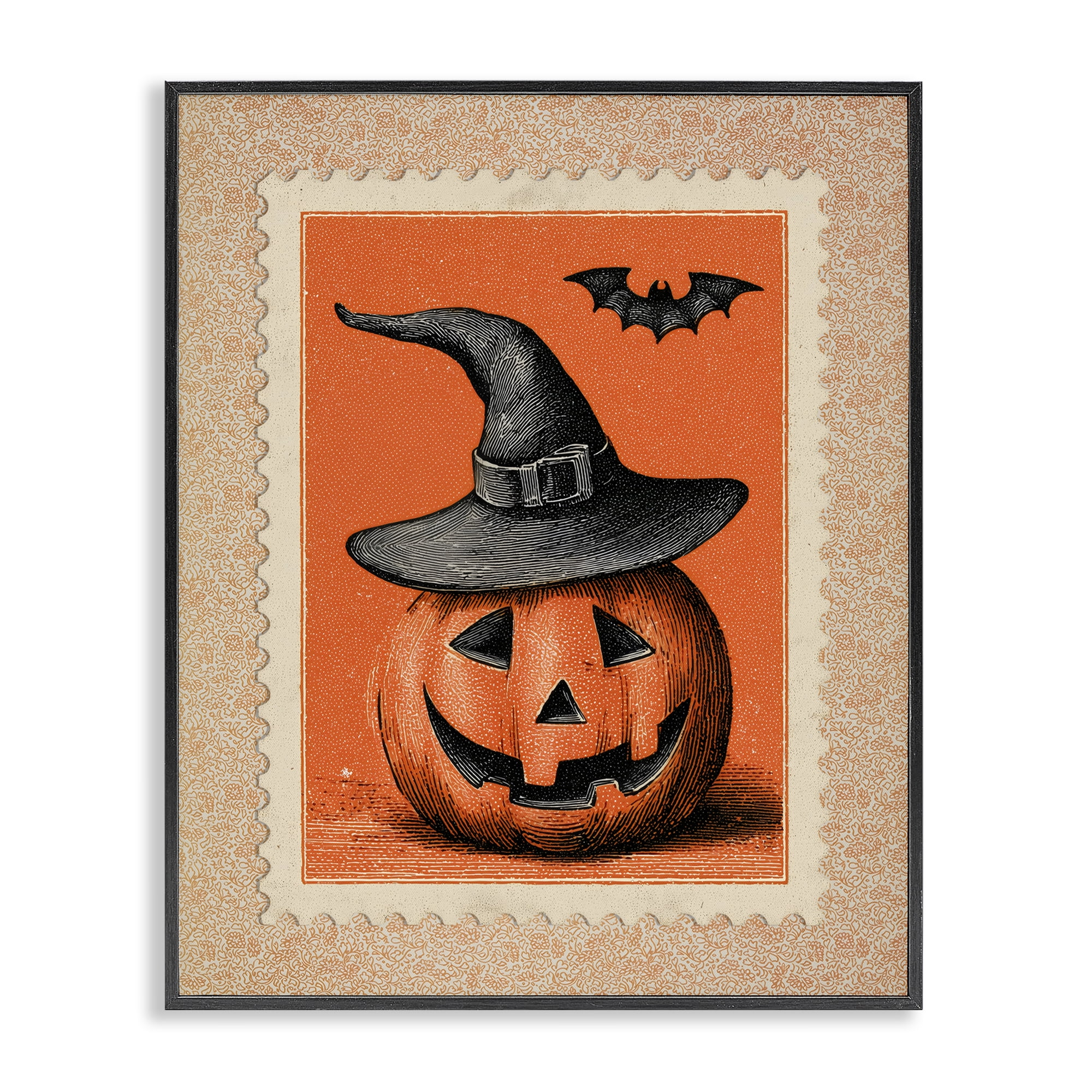 Vintage Jack-o-Lantern Stamp Black Framed Giclee Art, design by Arlington Prints