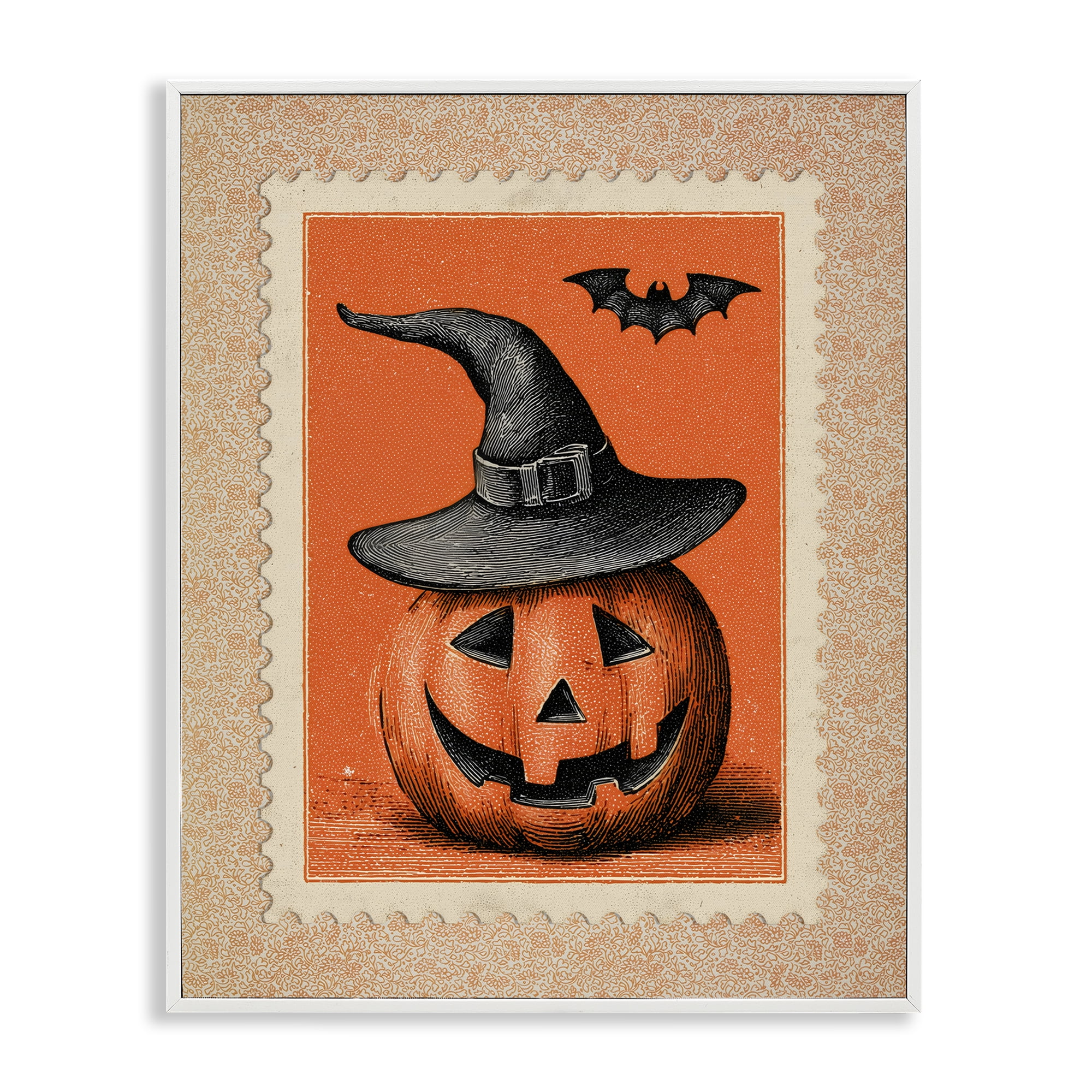 Vintage Jack-o-Lantern Stamp White Framed Giclee Art, design by Arlington Prints