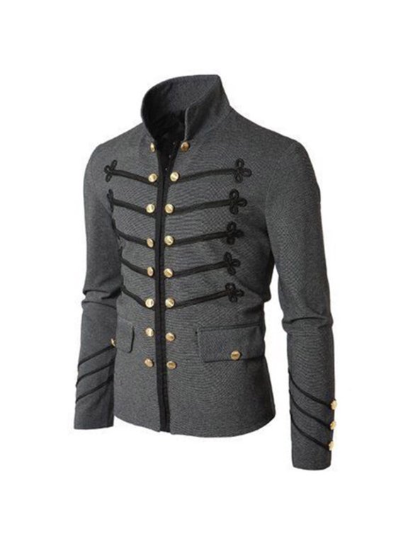 Vintage Jackets for Men Stand Collar Jackets Frog Closure Double Breasted Halloween Jacket M