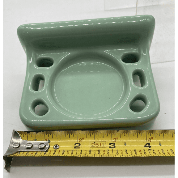Vintage Jadeite Ceramic Tile-In Mount Toothbrush + Cup Holder Seafood Green