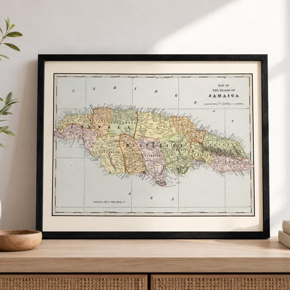 Vintage Jamaica Map Art Poster Print for Travel Decor UNFRAMED Poster