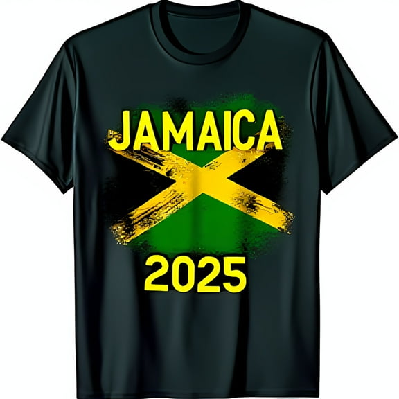 Vintage Jamaican Graphic Black T-Shirt with Bold 'Jamaica 2025' Print