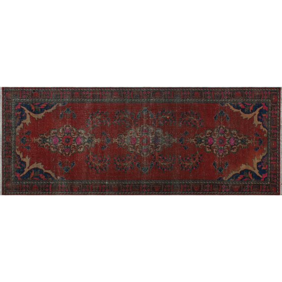 Vintage Janette Red/Brown Runner, 3'10" x 9'11"