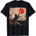 thumbnail image 1 of Vintage Japan Art Japanese Theme Retro Print Black Cat Softstyle Unisex T-Shirt Men Women Kids, 1 of 5