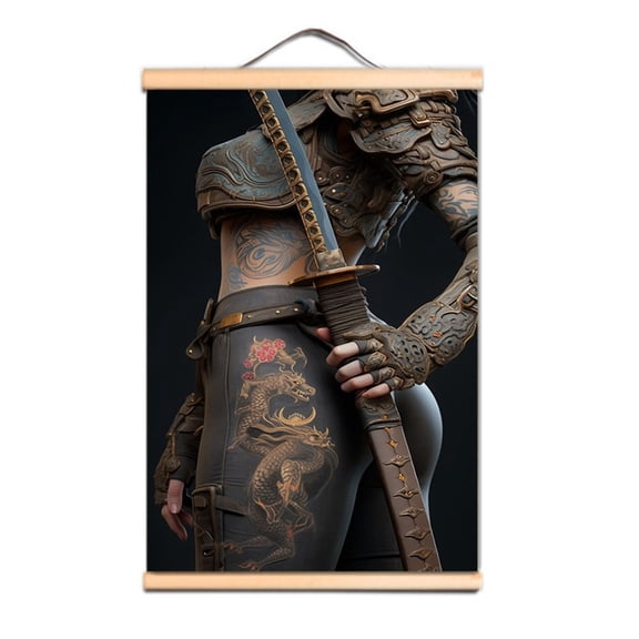 Vintage Japan Samurai Wall Art Poster Bushido Tattoo Scroll Painting Room Decor 2,Multicolor,11.8X17.7 inches