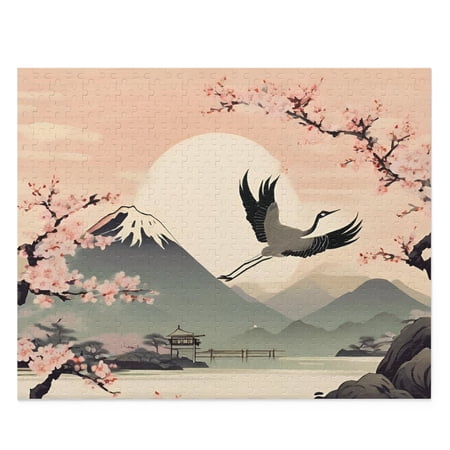 Vintage Japanese Art with Crane Jigsaw Puzzle 500-Piece