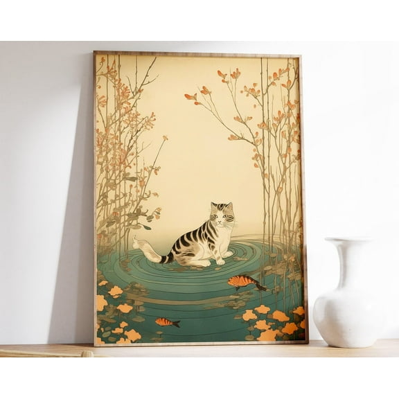 Vintage Japanese Cat Poster, Japanese Cat Print, Cat Gift For Cat Lovers, Animal Art, Ukiyo-E Print, Asian Art, Oriental Decor Wall Art, Modern Wall Decor, 8x12 UNFRAMED