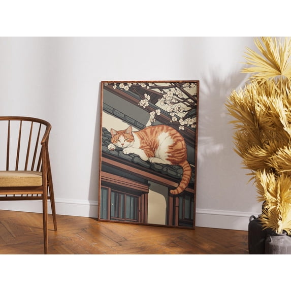Vintage Japanese Cat Print, Japanese Cat Print, Tokyo Art Print, Animal Art, Asian Art, Oriental Decor, Cat , Cat Lovers Home Decor #2536, 8x12 UNFRAMED