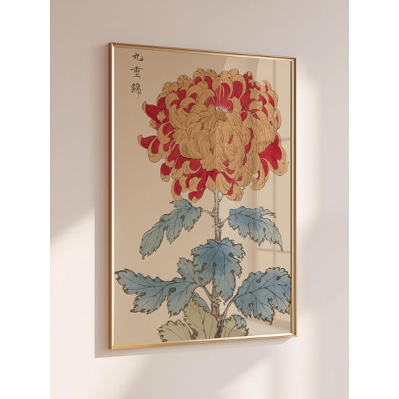 Vintage Japanese Chrysanthemum Art Poster: Keika Hyakugiku Botanical Wall Art, Stretched Canvas Size 12x18