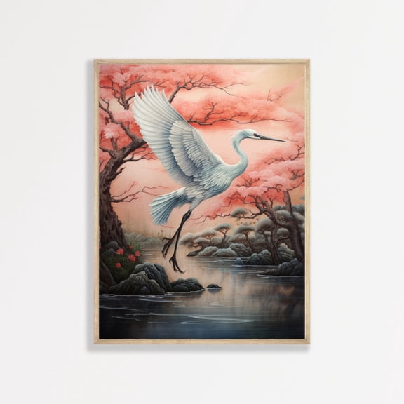 Vintage Japanese Crane Wall Art Maximalist Decor Home Decor