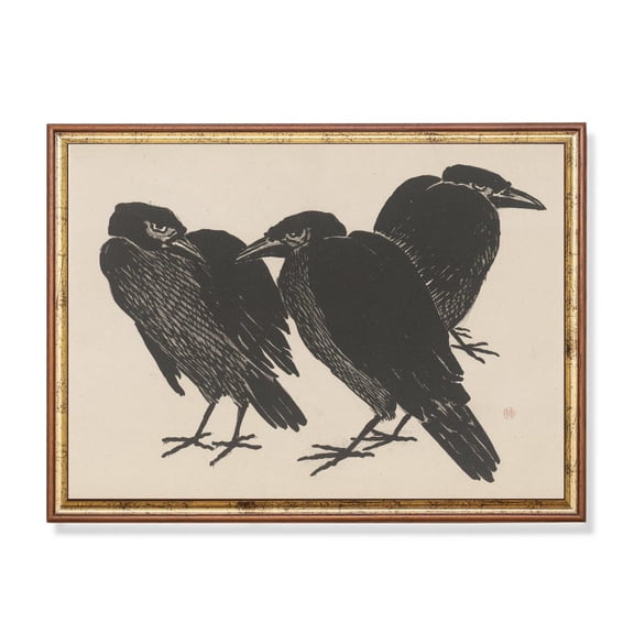 Vintage Japanese Crow Poster Woodblock-Style Bird Art Unframed Paper Print