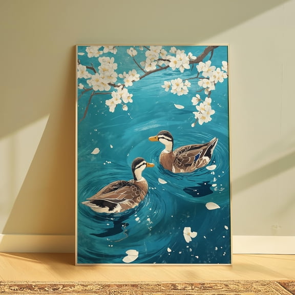 Vintage Japanese Duck Nursery Wall Art, Unframed Paper Print Size 8x12