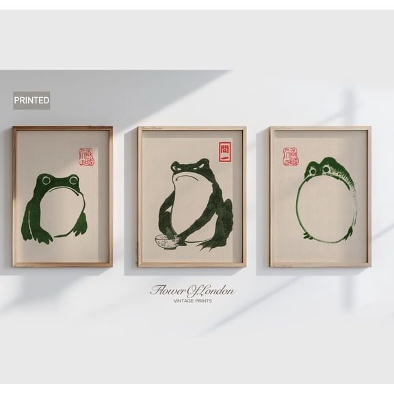 Vintage Japanese Frogs Angry Frogs Grumpy Japanese Toads Set 3 Unframed Paper Print 20x30