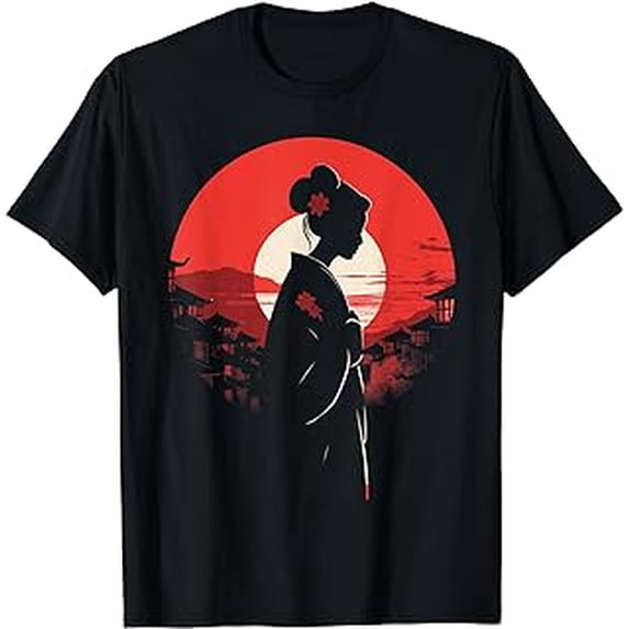 Vintage Japanese Geisha Woman Japan Culture Lover Sunset T-Shirt