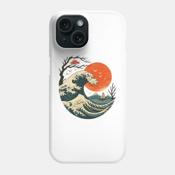 Vintage Japanese Great Wave Sunset Art Protective Cover for iPhone 11–17 Pro Max