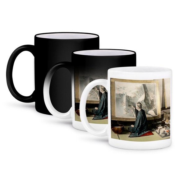 3dRose, Vintage Japanese Hand Colored Artist Painting on Rice Paper Old Japan, 11oz Magic Transforming Mug