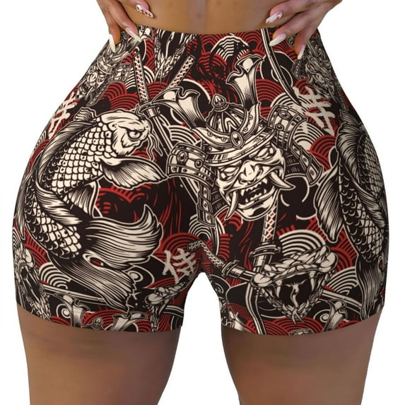 Vintage Japanese Katana Sword Snake Workout Shorts For Women Scrunch Butt Lifting Yoga Gym Seamless Booty Biker Shorts Xx-Large