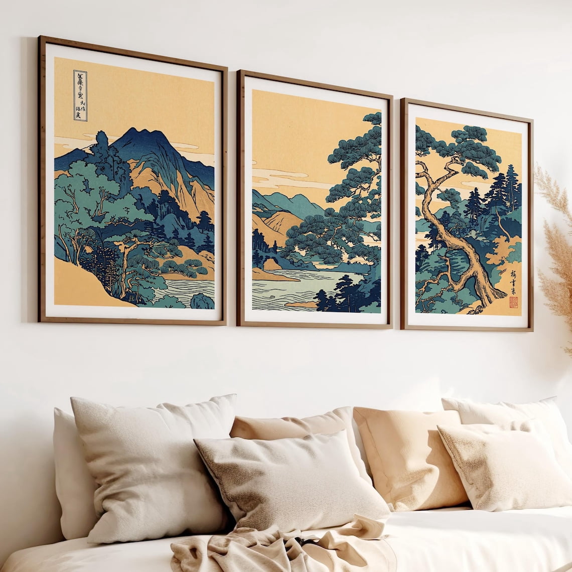 Vintage Japanese Landscape Print Mountain Forest Wall Art Japandi ...