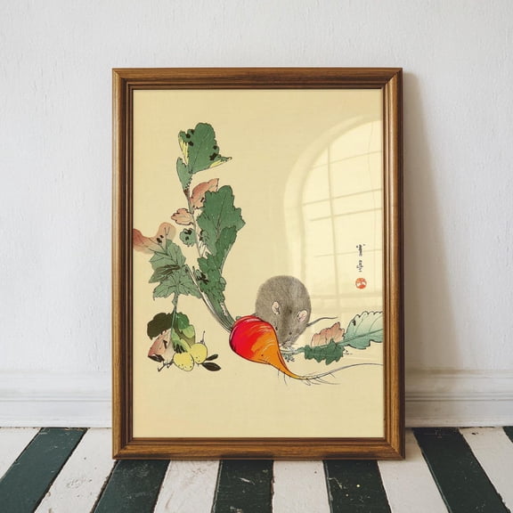 Vintage Japanese Poster, Mouse And Radish, Animal, Japanese Art, Living Room Wall Art, Ukiyo-E, Unframed Poster Size 12x18