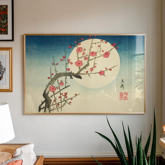 Vintage Japanese Poster, A Red Plum Branch Against The Summer Moon By Utagawa Hiroshige, Japanese Art, Living Room Wall Art, Ukiyo-E, Unframed Poster Size 12x18