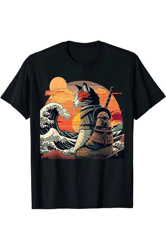 Vintage Japanese Retro Samurai Cat The Great Wave By Hokusai Tshirthot Trending Birthday Gifts