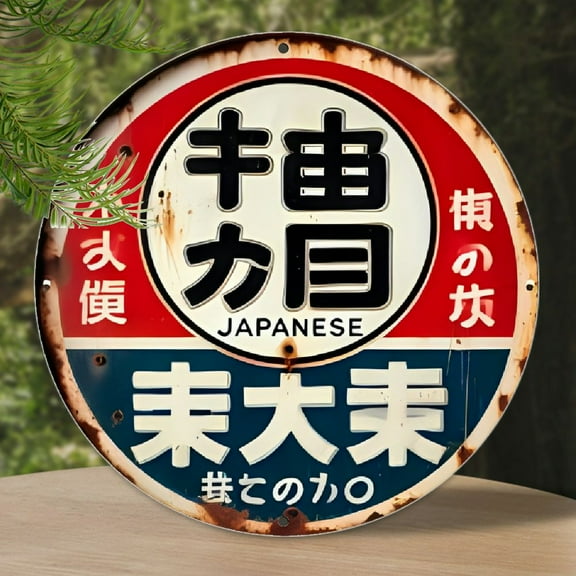 Vintage Japanese Round Metal Sign Aluminum, Durable No-Power Required, Indoor/Outdoor Bar Kitchen Office, Rustic Wall Decor for Living Room Home, Unique Gift for Thanksgiving Christmas