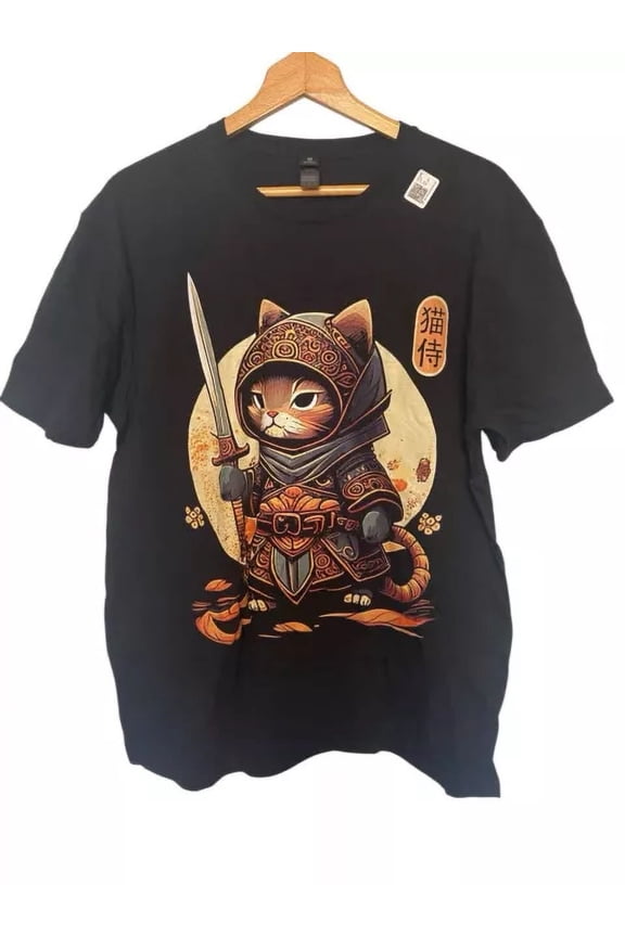 Vintage Japanese Samurai Cat Ninja Kitty T-Shirt Samurai Shirt Menâ€™S Largehot Trending Birthday Gifts