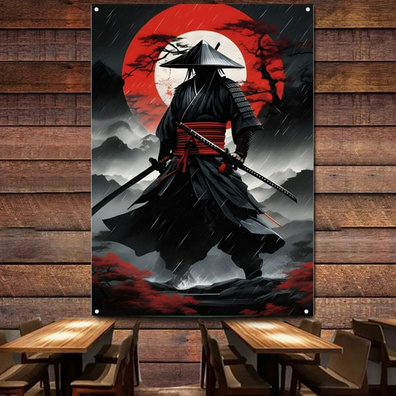 Vintage Japanese Samurai Warrior Tapestry Wall Art Posters Bushido Ukiyoe Tattoo Banners Wall Hanging Flag Canvas Painting Wall Decor 38" x 57"