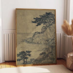 Vintage Japanese Sketch Print Antique Nature Landscape Poster, 8x12 UNFRAMED