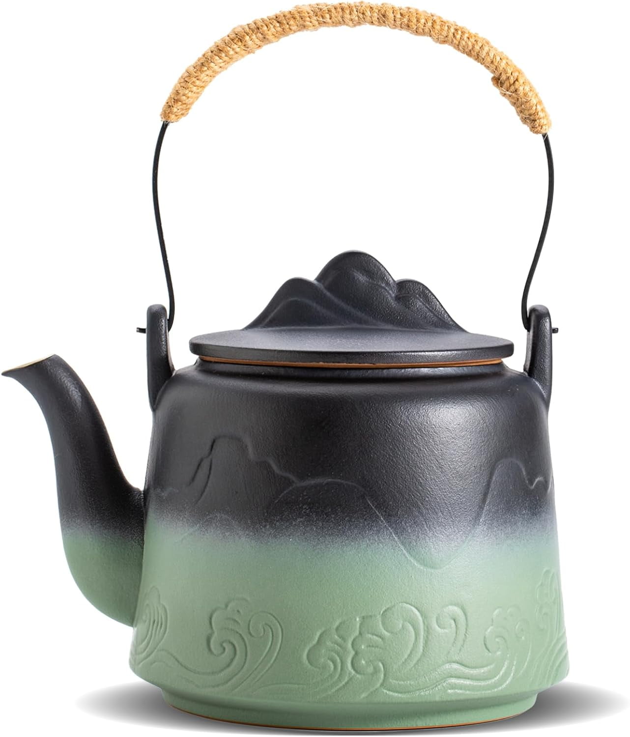 Vintage Japanese Tea Set with 4 Tea Cups, 33.8 oz Embossed Ceramic ...