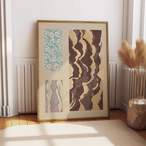 Vintage Japanese Textile Print, Retro Woodblock Pattern Wall Art, Pastel Boho Fabric Swatch Poster, Mid Century, Modern Eclectic, Decor Print, Unfreamed 27x40