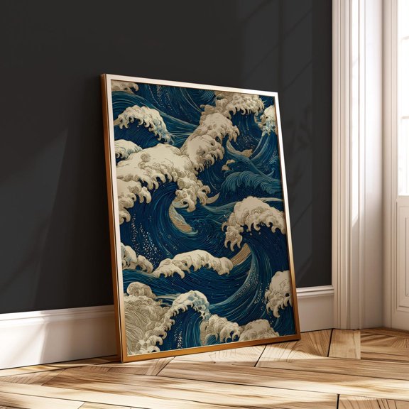 Vintage Japanese Wave Traditional Ocean Classic Ukiyoe Style Art, Unframed Canvas 8x10in