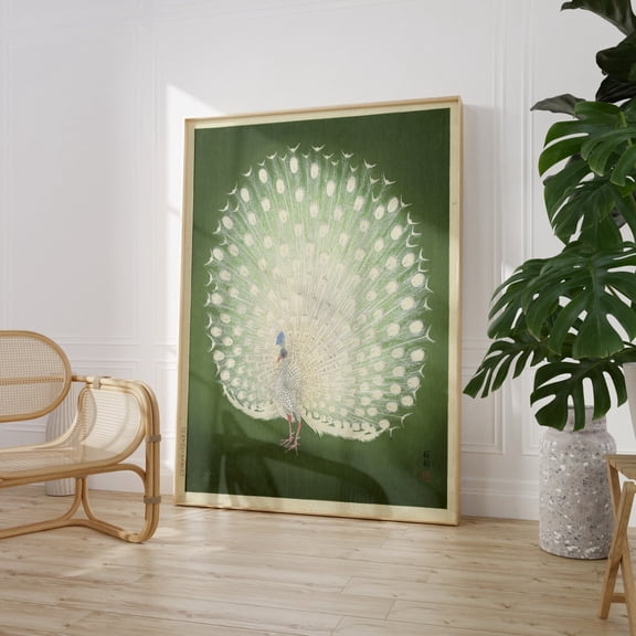 Vintage Japanese White Peacock Art Koson Bird Wall Decoration Unframed Paper Print