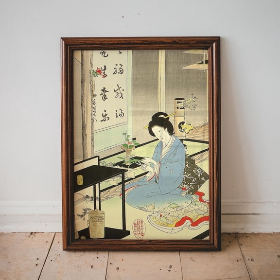 Vintage Japanese Woodblock Poster, Flower Arranging And Tea Ceremony Toyohara Chikanobu, Japanese Art, Living Room Wall Art, Ukiyo-E, Unframed Poster Size 8x12