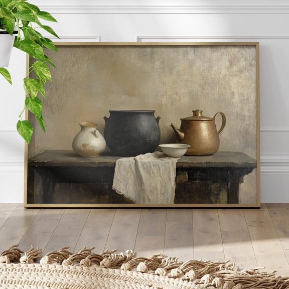 Vintage Jars Still Life Wall Art, Rustic Moody Kitchen Decor, Unframed Paper Print Size 8x12