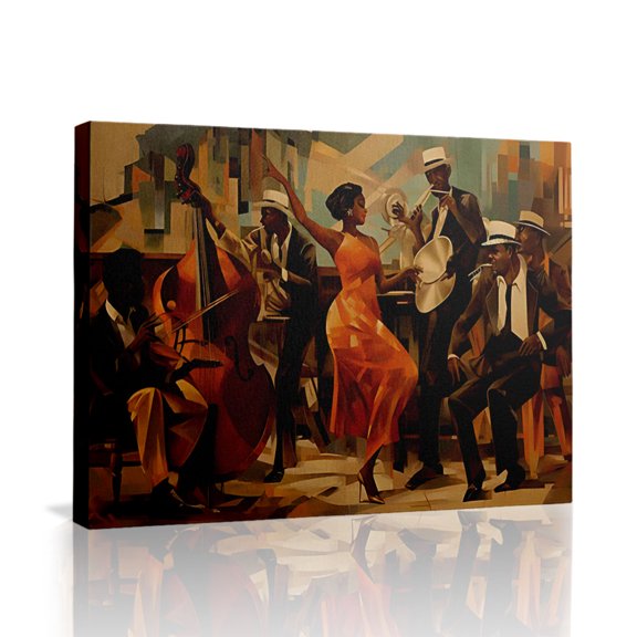 Vintage Jazz Band & Dancer Canvas Wall Art (Retro Swing Tone) Ready to Hang for Living Room