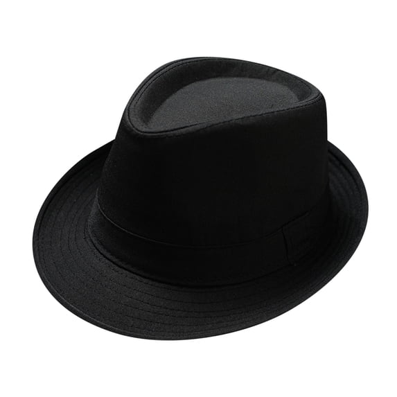 Vintage Jazz Felt Fedora Hat for Men with Short Brim Design, Classic Trilby Foldable Panama Hat for Summer Beach and Sun, Unisex Party Costume Top Hat with 1920s Style Ribbon,Black