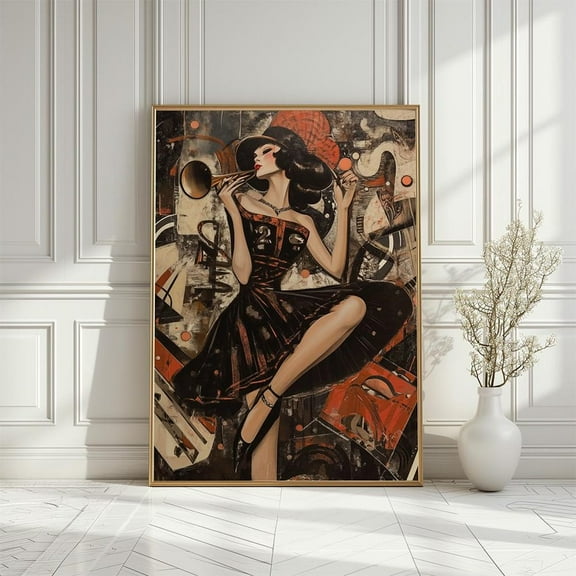 Vintage Jazz Lady Art Deco Poster: Trumpet Player Illustration, Size 8x12 UNFFRAMED F03.1.7l2126