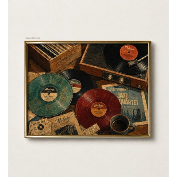 Vintage Jazz Record Player Music Room Decor Wall Art Unframed Paper Print