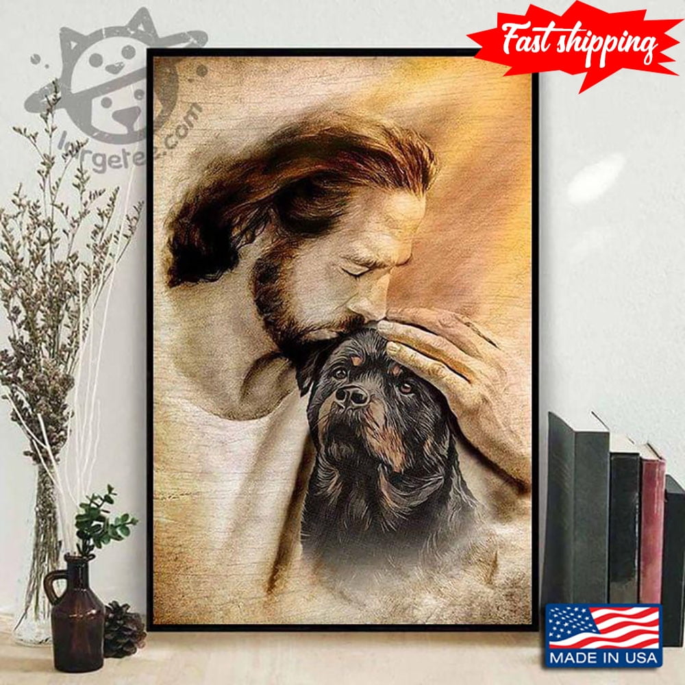 Vintage Jesus Christ Kissing Rottweiler Puppy 24 x 36 Inch Poster ...