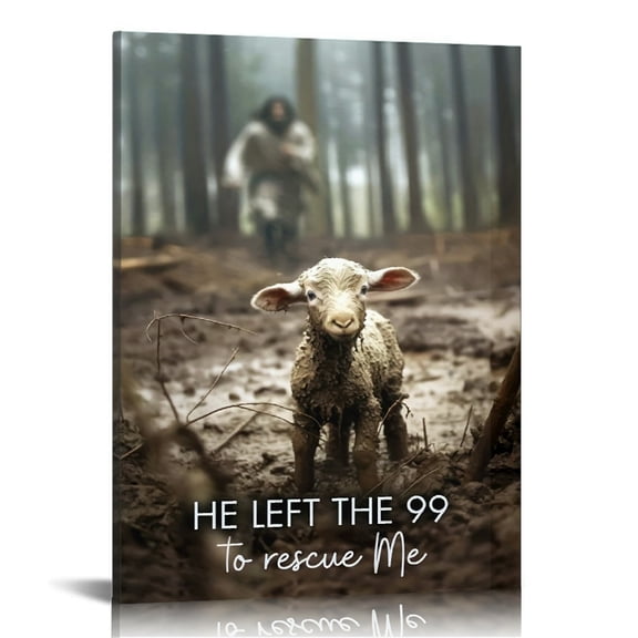 Vintage Jesus and Lamb Canvas Wall Art Print,Christian Jesus Pictures Canvas Print Posters Wall Decor, Religious Christian Gifts Wall Art Home Decor for Church Living Room Dining Room Decor Frame