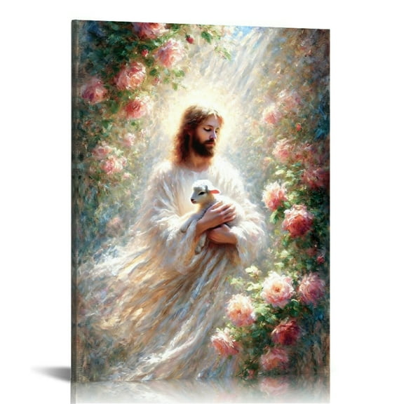 Vintage Jesus Lamb Canvas Wall Art Print,Christian Pictures Canvas Print Posters Wall Decor, Religious Christian Gifts Wall Art Home Decor for Church Living Room Dining Room Decor Framed