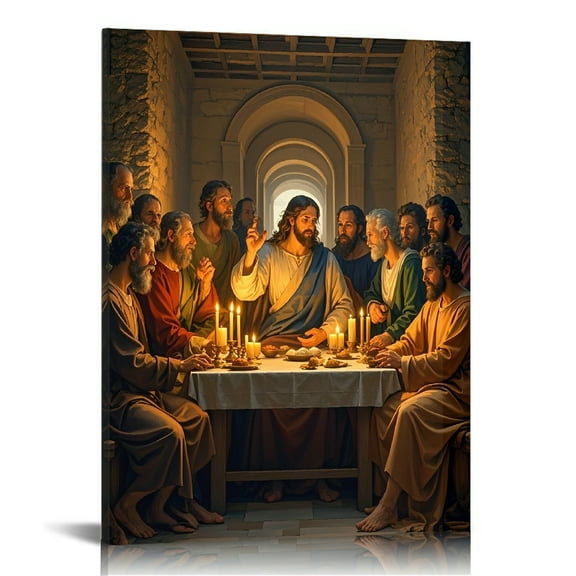 Vintage Jesus Last Supper Canvas Wall Art Print , Christian Pictures Canvas Print Posters Wall Decor, Religious Christian Gifts Wall Art Home Decor for Church Living Room Dining Room Decor Framed ﻿