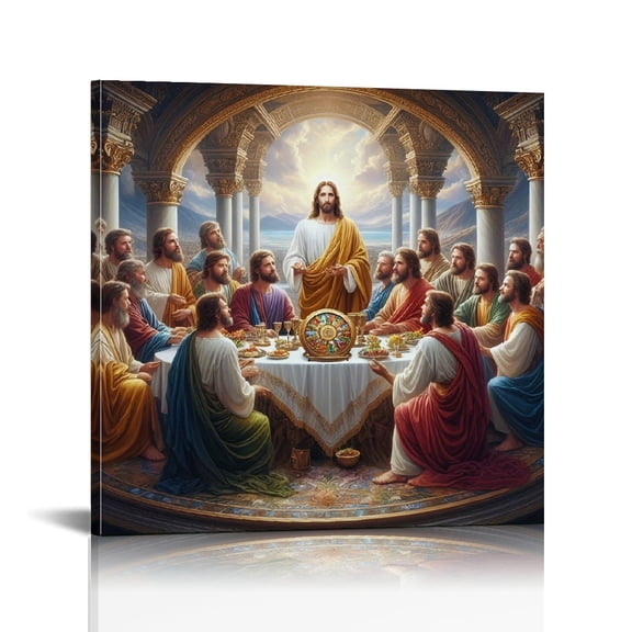 Vintage Jesus Last Supper Canvas Wall Art Print , Christian Pictures Canvas Print Posters Wall Decor, Religious Christian Gifts Wall Art Home Decor for Church Living Room Dining Room Decor Framed